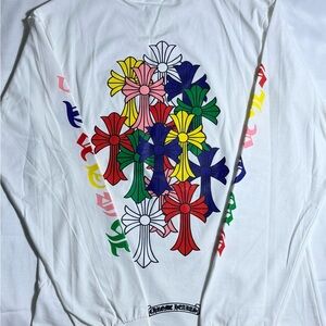 Hearts White Long Sleeve Tee with Multicolor Crosses